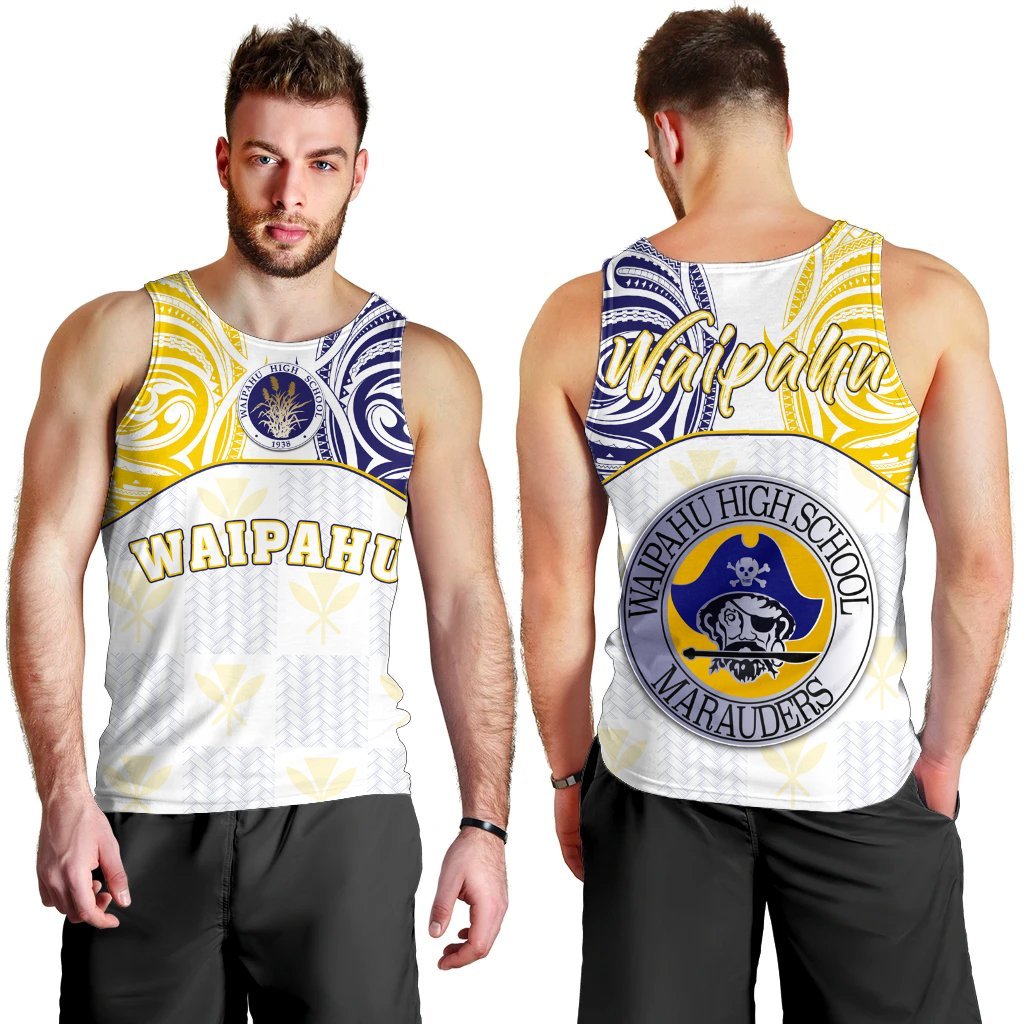 hawaiiMen's Tank Top - Kanaka Waipahu High School Men's Tank Top Demodern Style AH White - Polynesian Pride