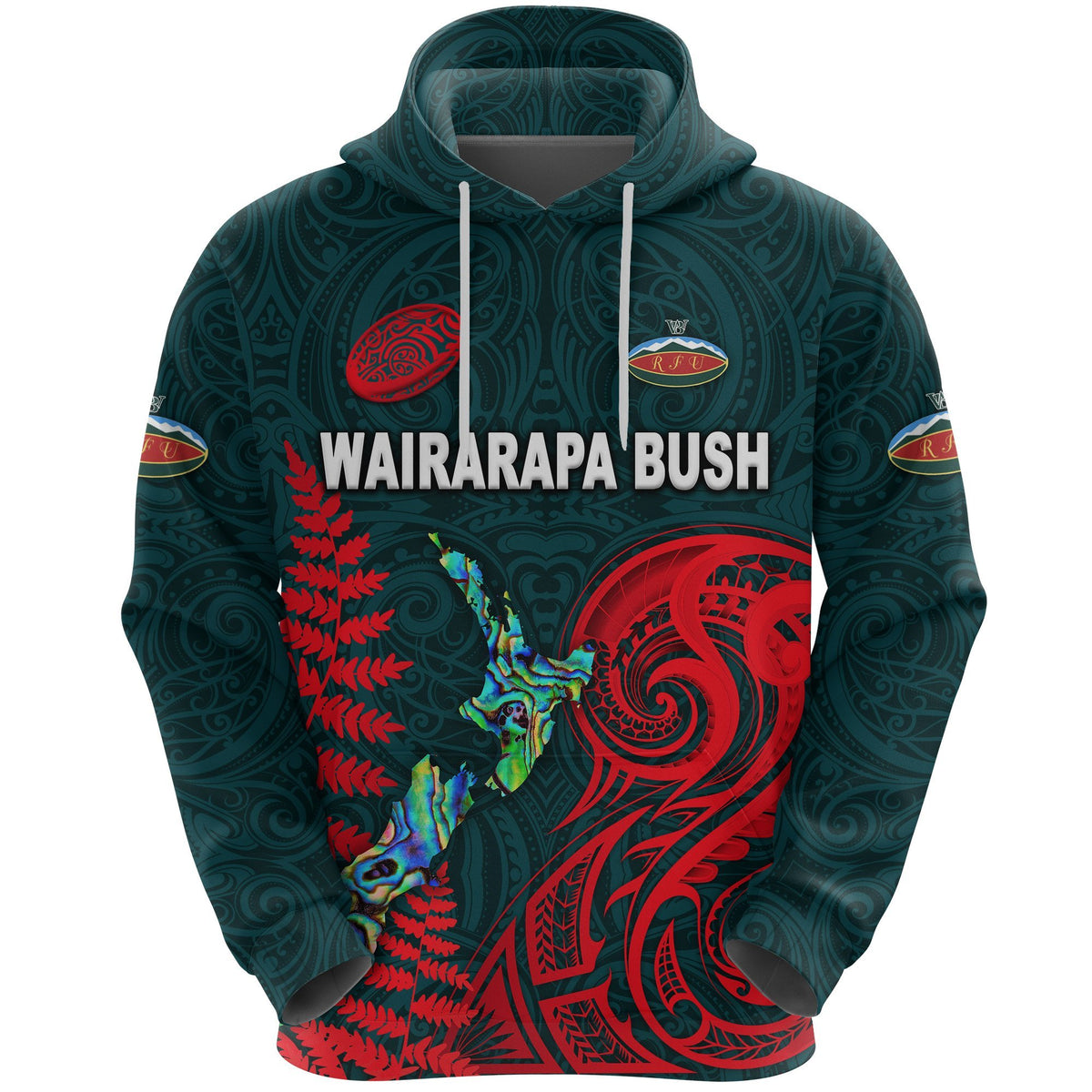 Custom Maori Wairarapa Bush Rugby Hoodie New Zealand Silver Fern, Custom Text and Number - Polynesian Pride