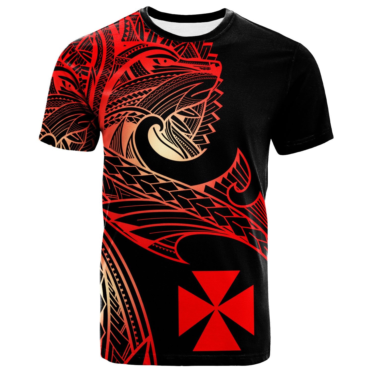 Wallis and Futuna T Shirt Leader Wolf Is You Red Gradient Color Unisex Black - Polynesian Pride