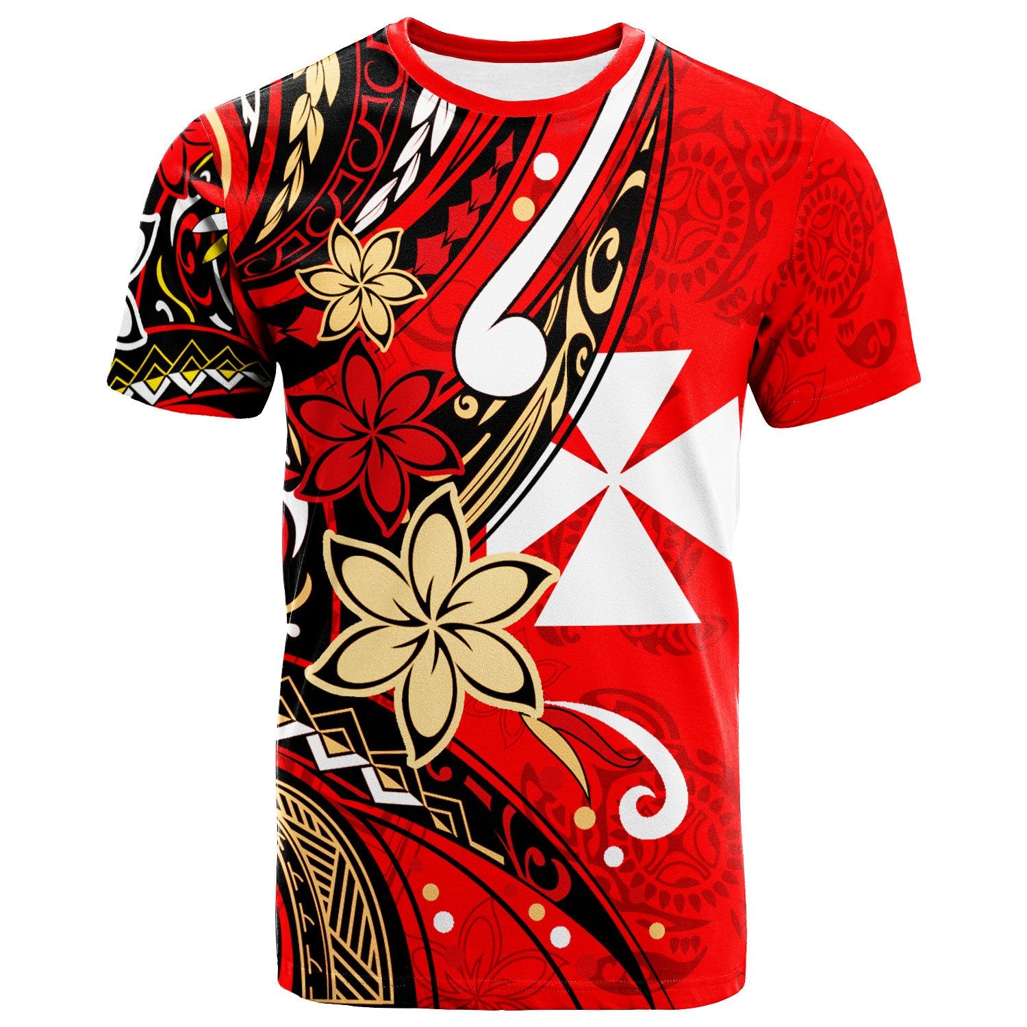 Wallis and Futuna T Shirt Tribal Flower With Special Turtles Red Color Unisex Red - Polynesian Pride