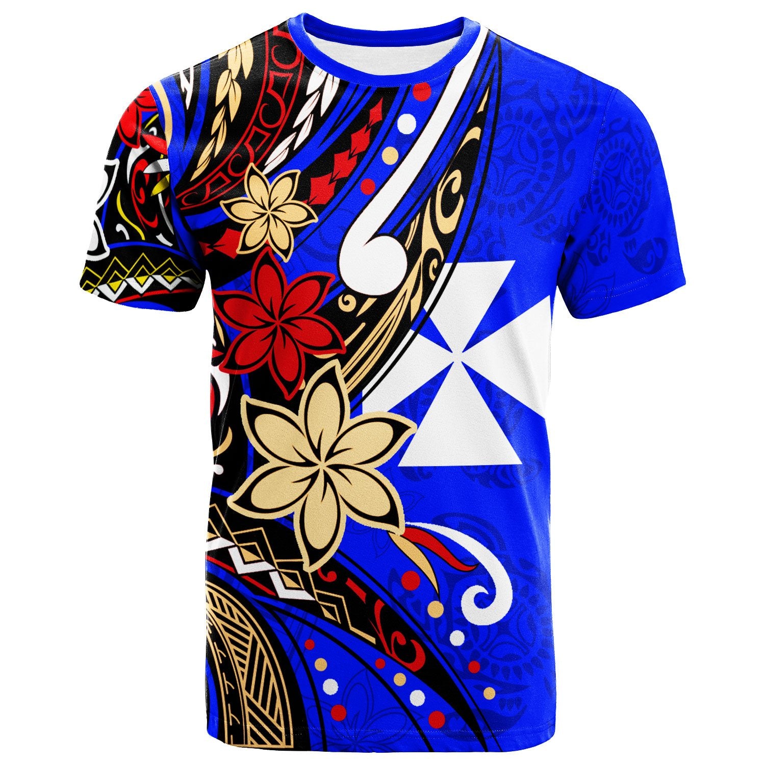 Wallis and Futuna T Shirt Tribal Flower With Special Turtles Dark Blue Color Unisex Dark Blue - Polynesian Pride