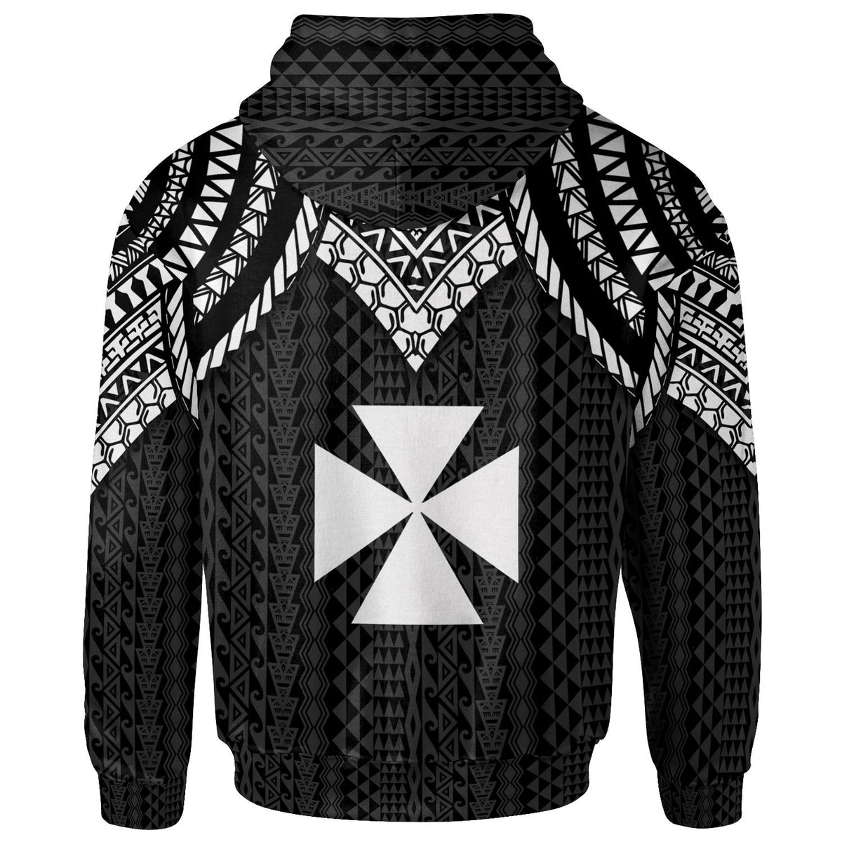 Wallis and Futuna Zip up Hoodie Polynesian Armor Style Black - Polynesian Pride