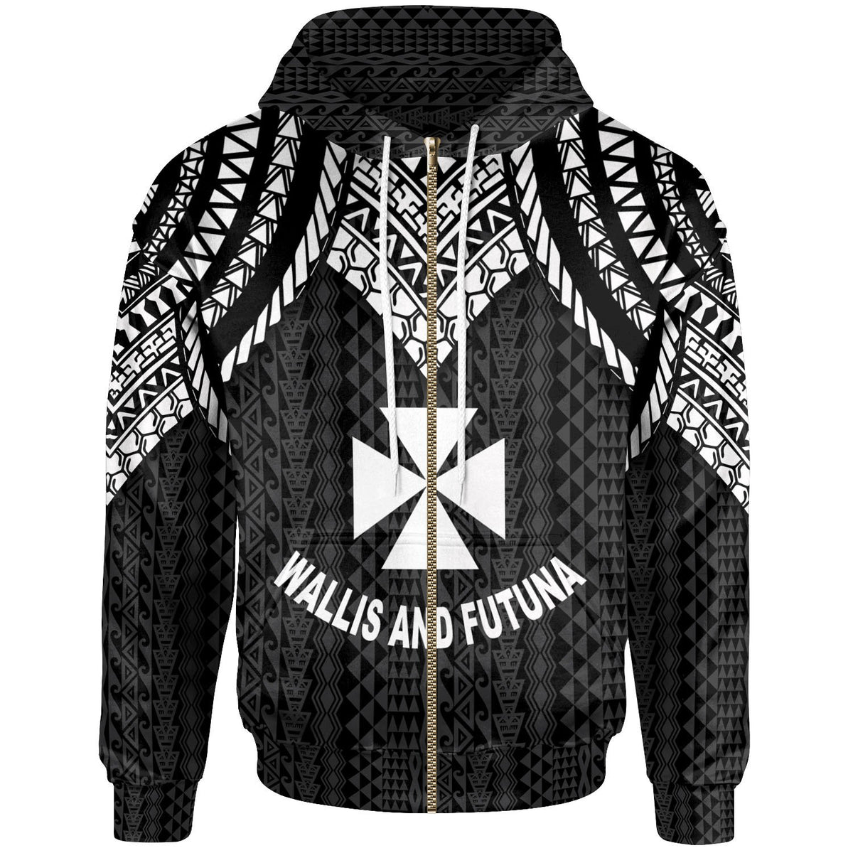 Wallis and Futuna Zip up Hoodie Polynesian Armor Style Black Unisex Black - Polynesian Pride