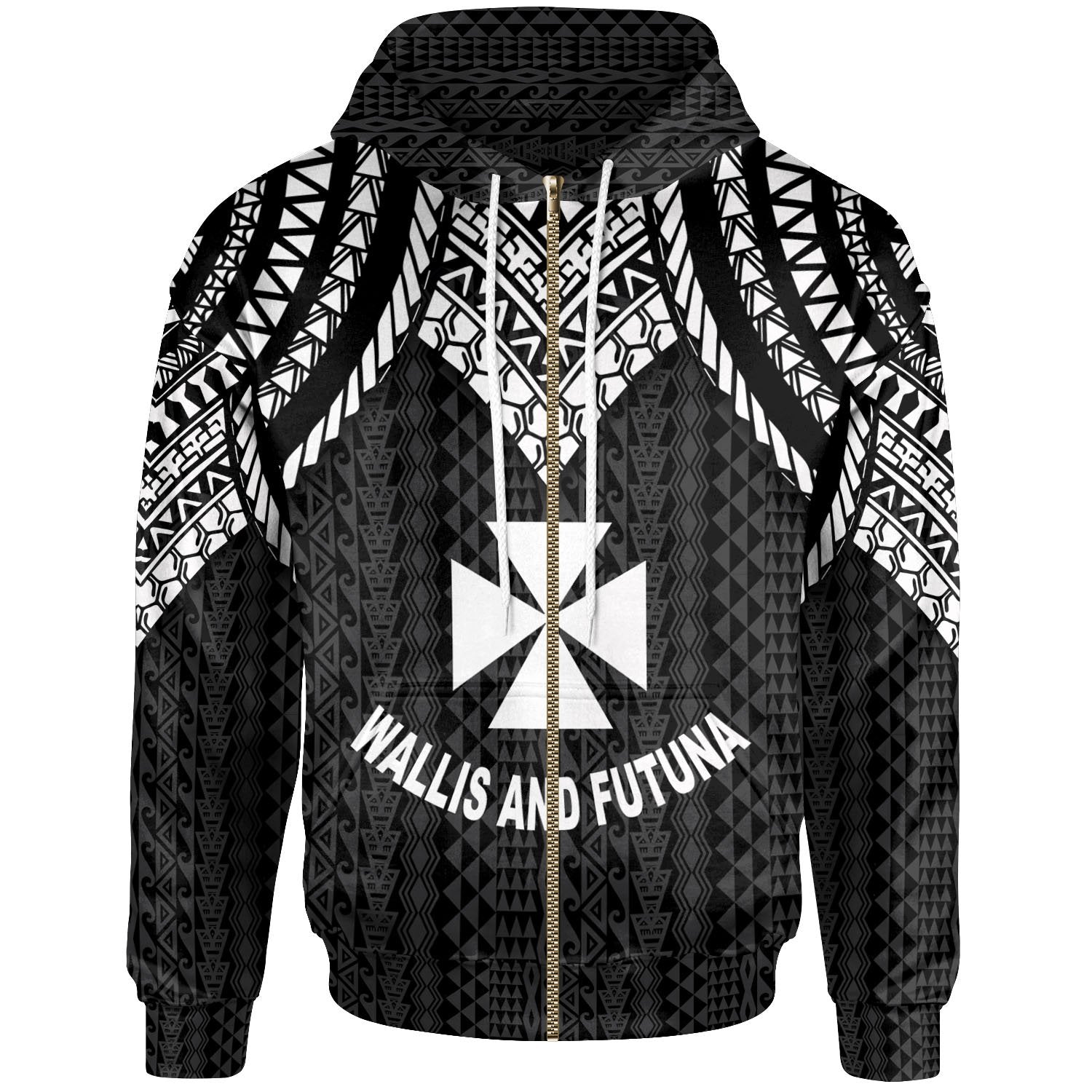 Wallis and Futuna Zip up Hoodie Polynesian Armor Style Black Unisex Black - Polynesian Pride