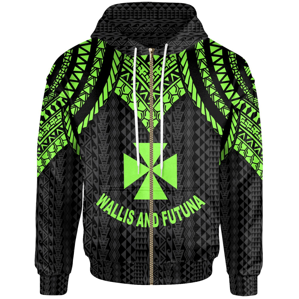 Wallis and Futuna Zip up Hoodie Polynesian Armor Style Green Unisex Green - Polynesian Pride