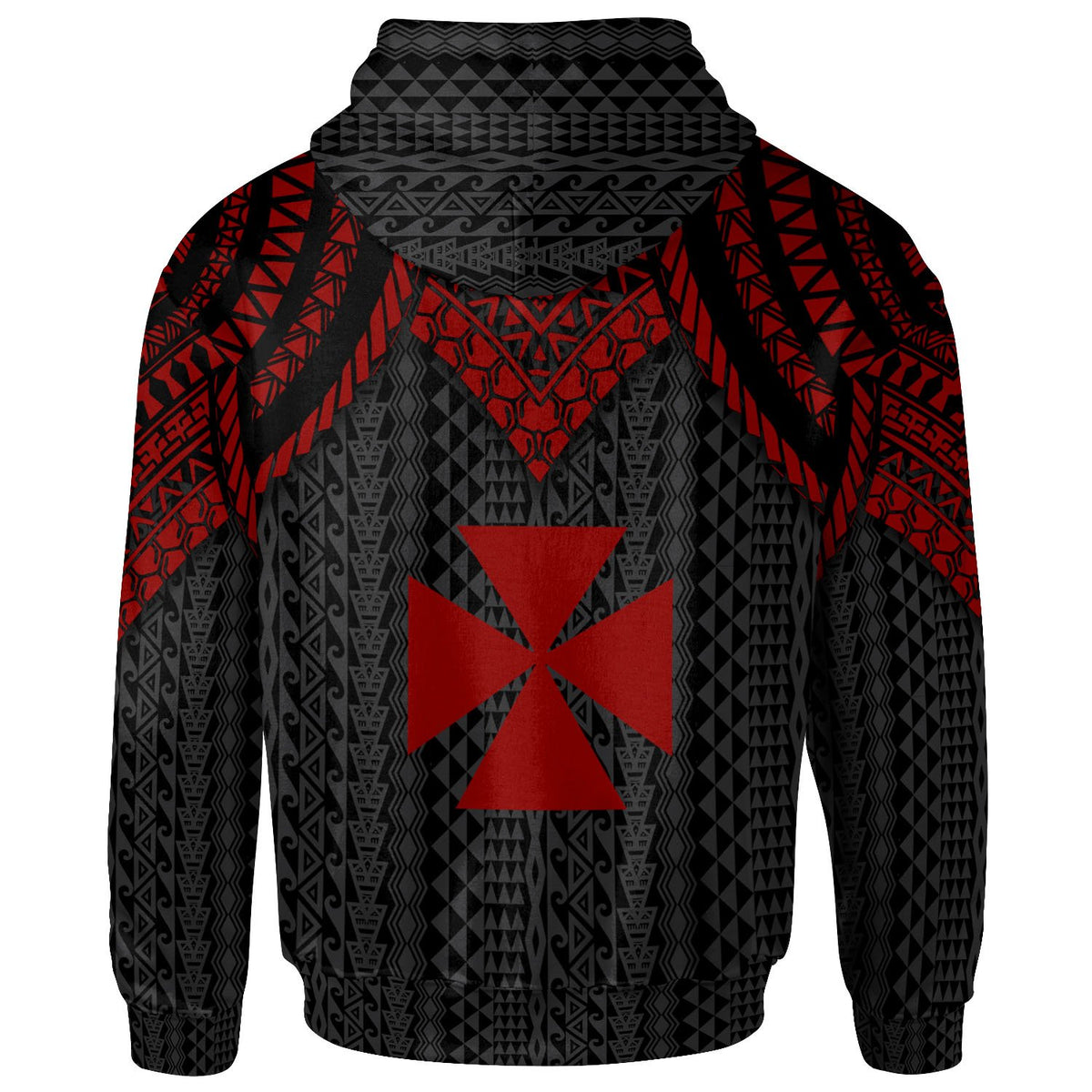 Wallis and Futuna Zip up Hoodie Polynesian Armor Style Red - Polynesian Pride