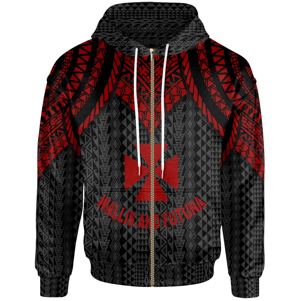 Wallis and Futuna Zip up Hoodie Polynesian Armor Style Red Unisex Red - Polynesian Pride