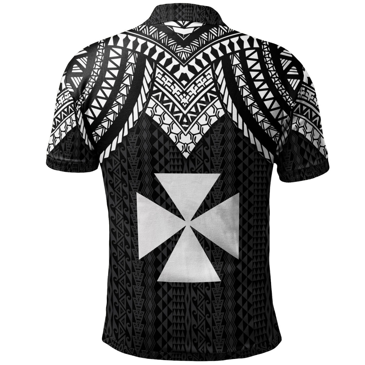 Wallis and Futuna Custom Polo Shirt Polynesian Armor Style Black - Polynesian Pride