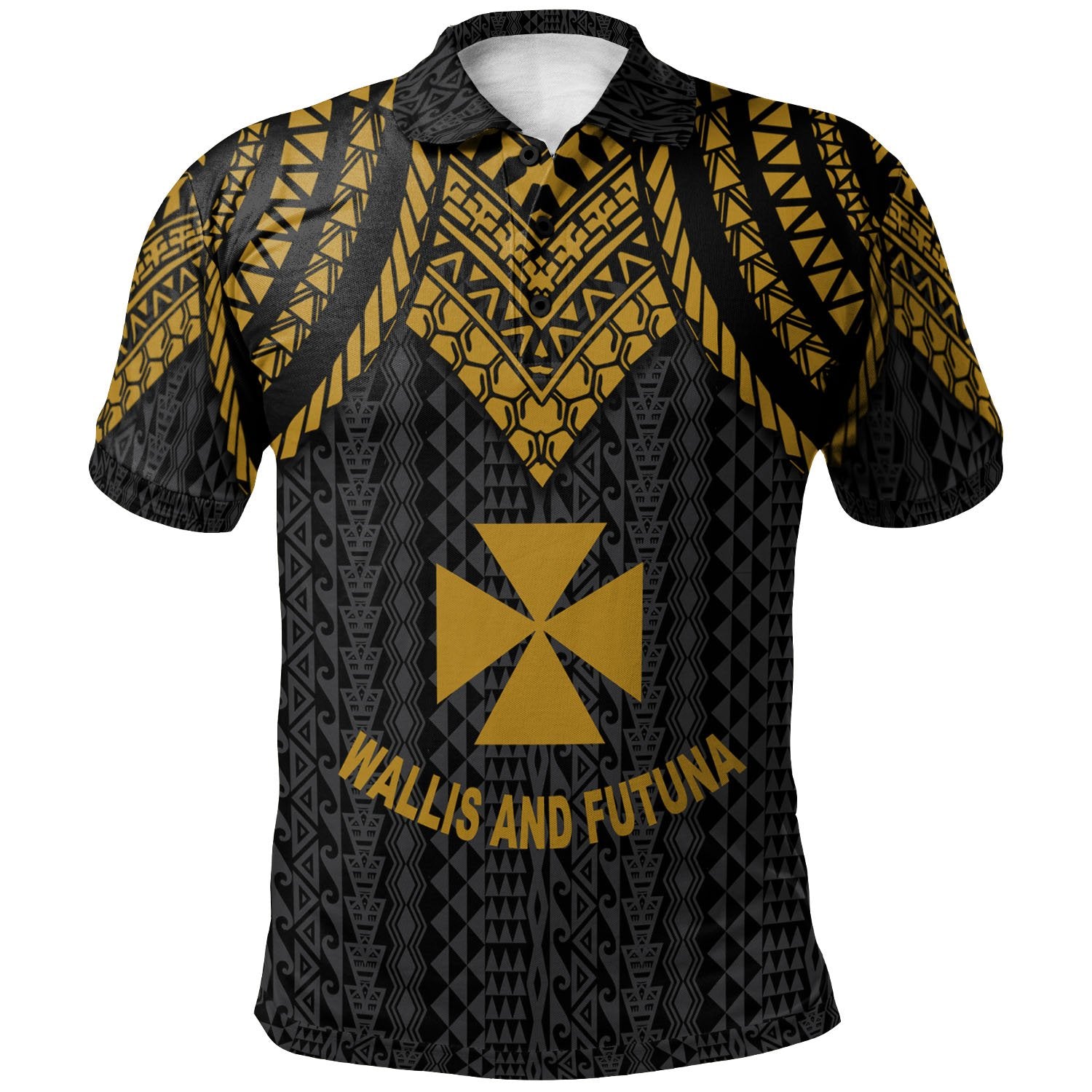 Wallis and Futuna Polo Shirt Polynesian Armor Style Gold Unisex Gold - Polynesian Pride