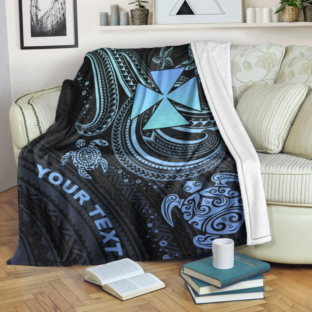 Wallis and Futuna Custom Personalised Premium Blanket- Blue Turtle White - Polynesian Pride