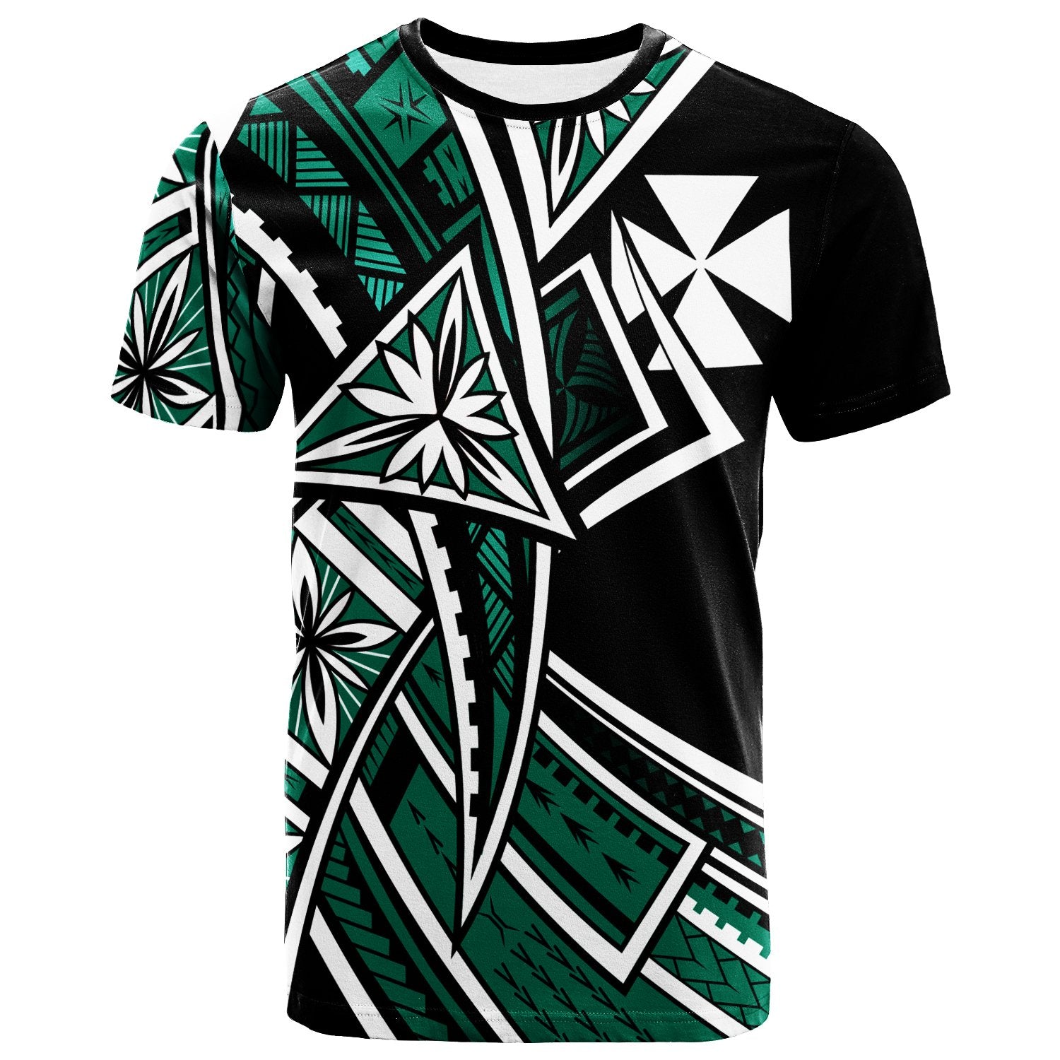 Wallis and Futuna T Shirt Tribal Flower Special Pattern Green Color Unisex Green - Polynesian Pride