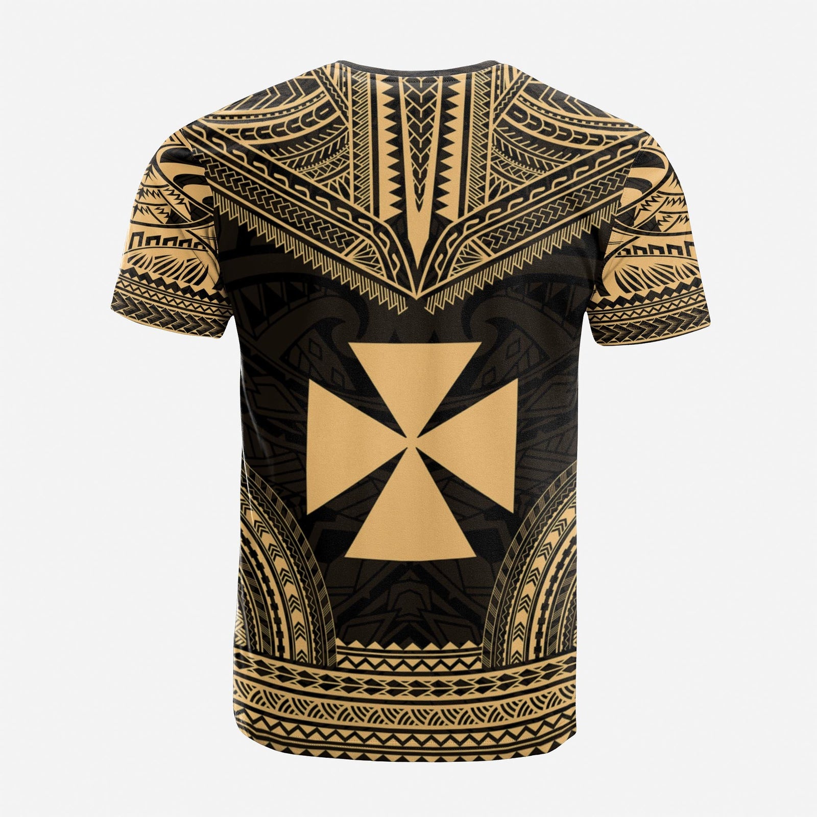 Wallis and Futuna Custom T Shirt Wallis and Futuna Coat of Arms Polynesian Chief Tattoo Gold Version Unisex Gold - Polynesian Pride