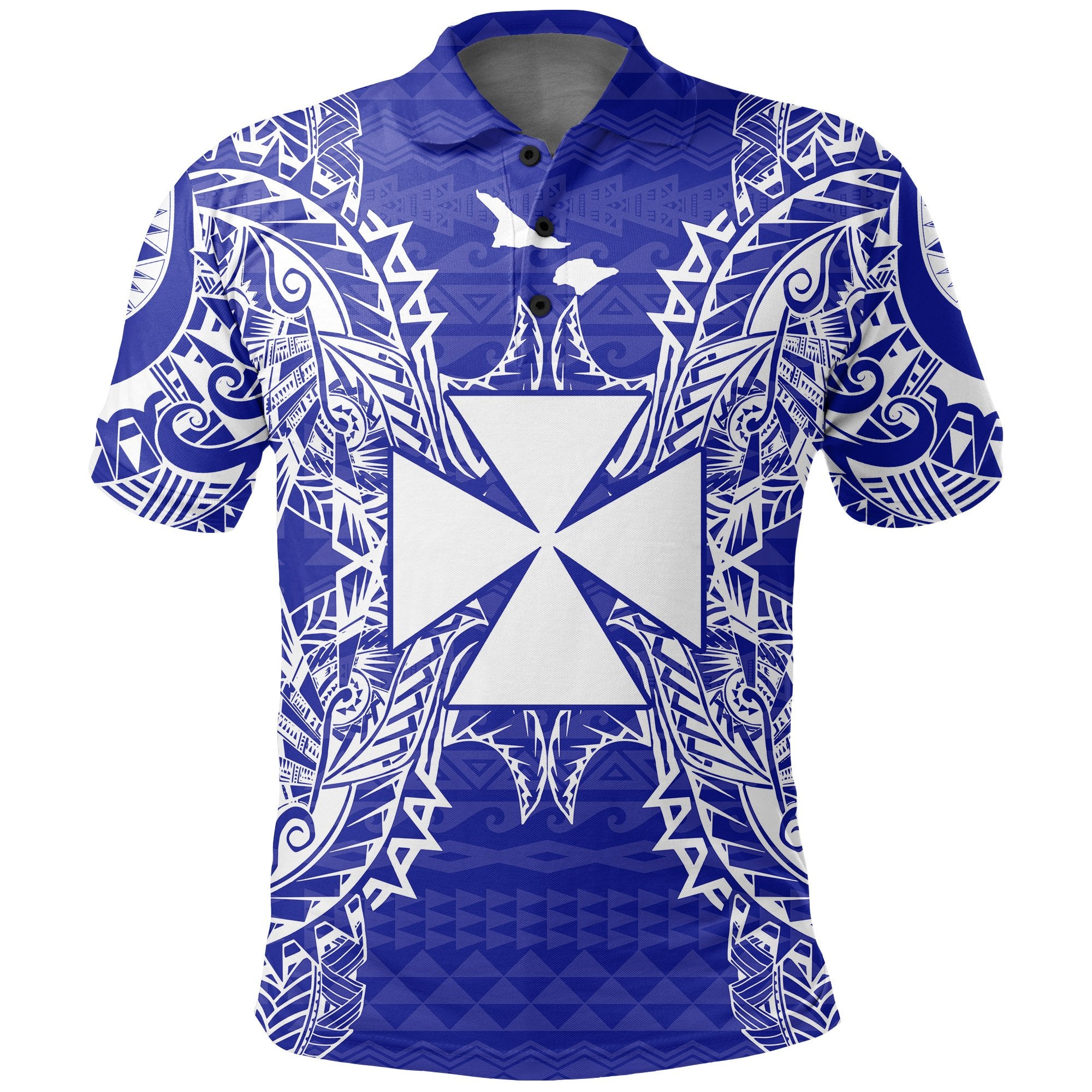 Wallis and Futuna Polo Shirt Wallis and Futuna Coat Of Arms Map Polynesian Tattoo Blue Unisex Blue - Polynesian Pride
