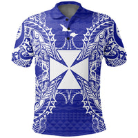 Wallis and Futuna Polo Shirt Wallis and Futuna Coat Of Arms Map Polynesian Tattoo Blue Unisex Blue - Polynesian Pride