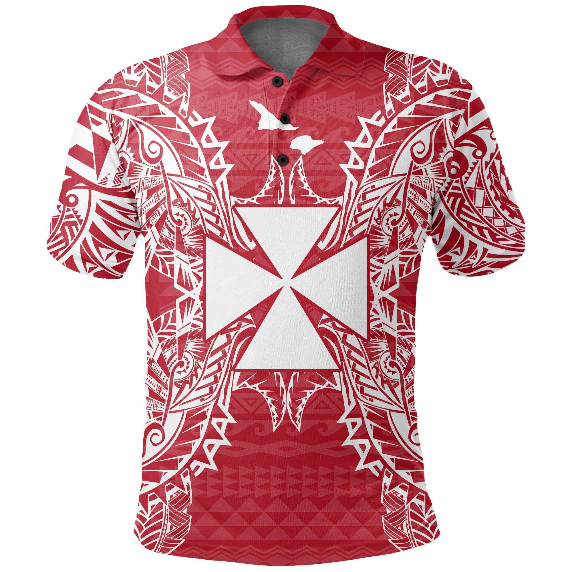 Wallis and Futuna Polo Shirt Wallis and Futuna Coat Of Arms Map Polynesian Tattoo Red White Unisex Red - Polynesian Pride