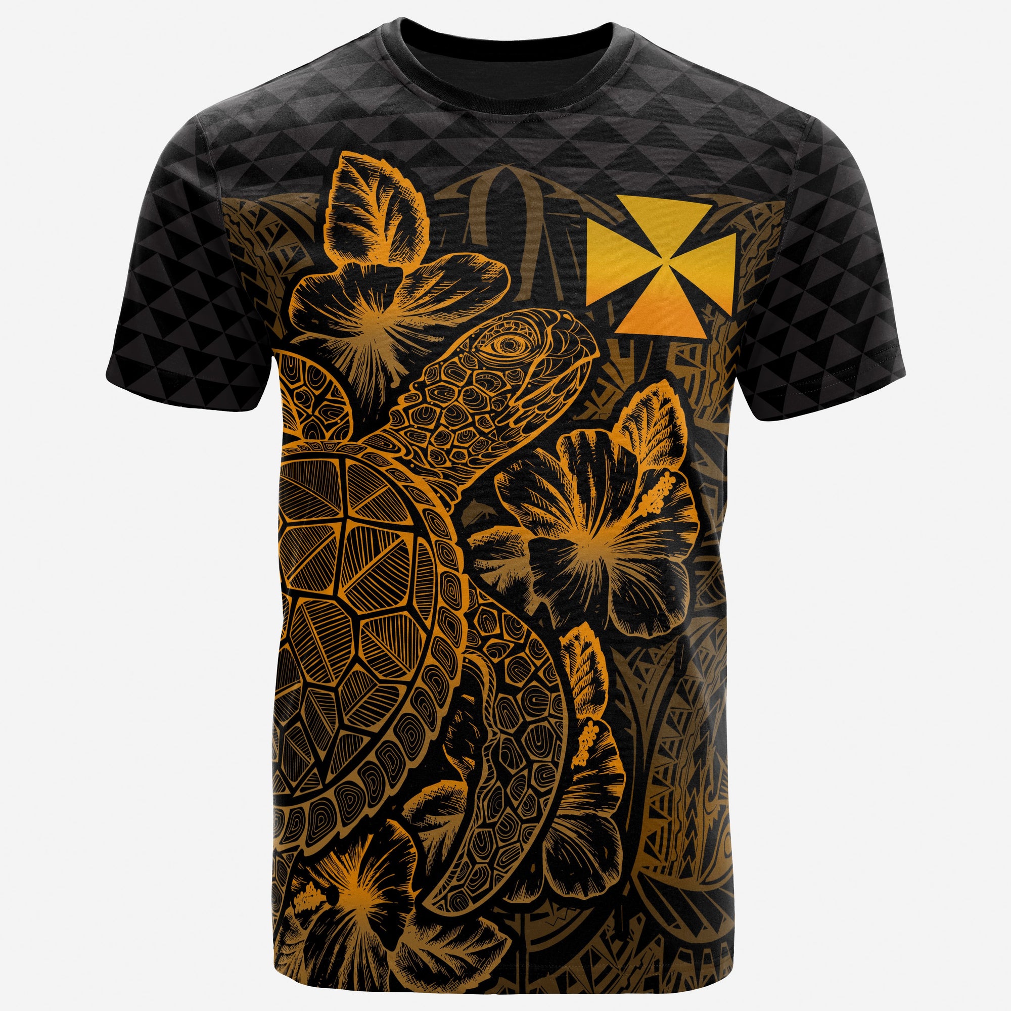 Wallis and Futuna T Shirt Wallis and Futuna Coat of Arms Turtle Hibiscus Gold Unisex Gold - Polynesian Pride