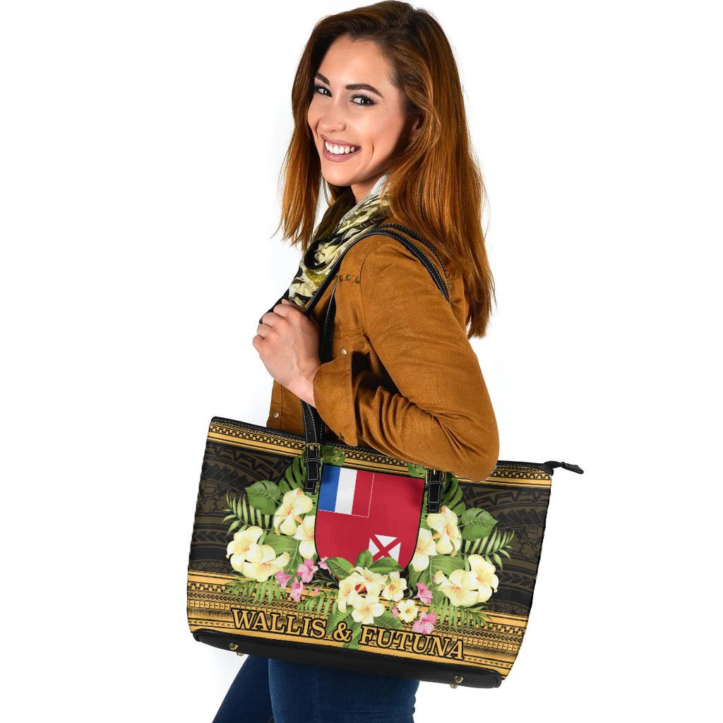 Wallis and Futuna Leather Tote - Polynesian Gold Patterns Collection - Polynesian Pride