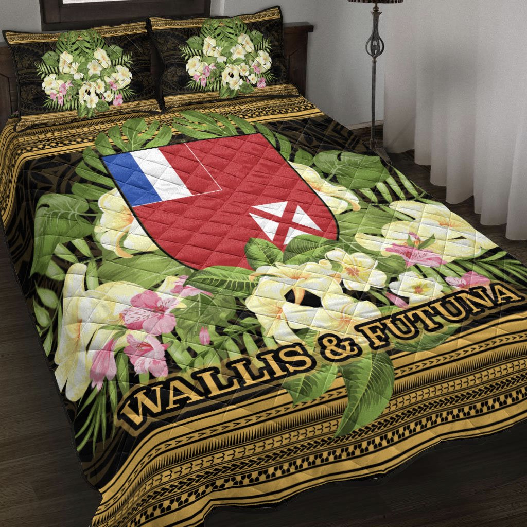 Wallis and Futuna Quilt Bed Set - Polynesian Gold Patterns Collection Black - Polynesian Pride