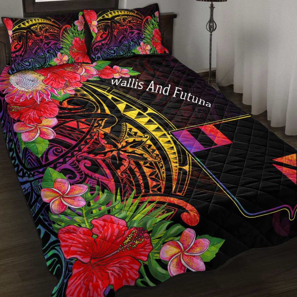 Wallis and Futuna Quilt Bed Set - Tropical Hippie Style Black - Polynesian Pride
