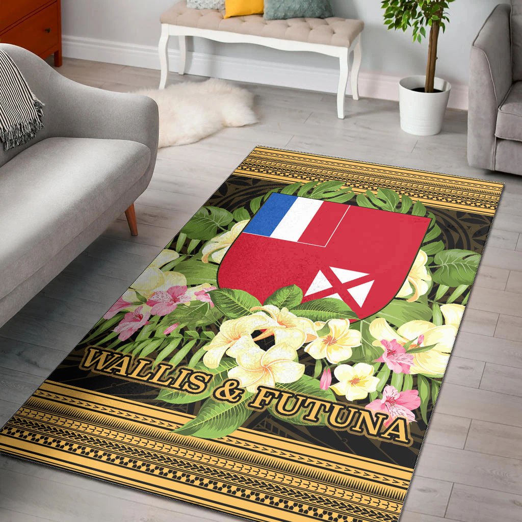 Wallis and Futuna Area Rug - Polynesian Gold Patterns Collection Black - Polynesian Pride