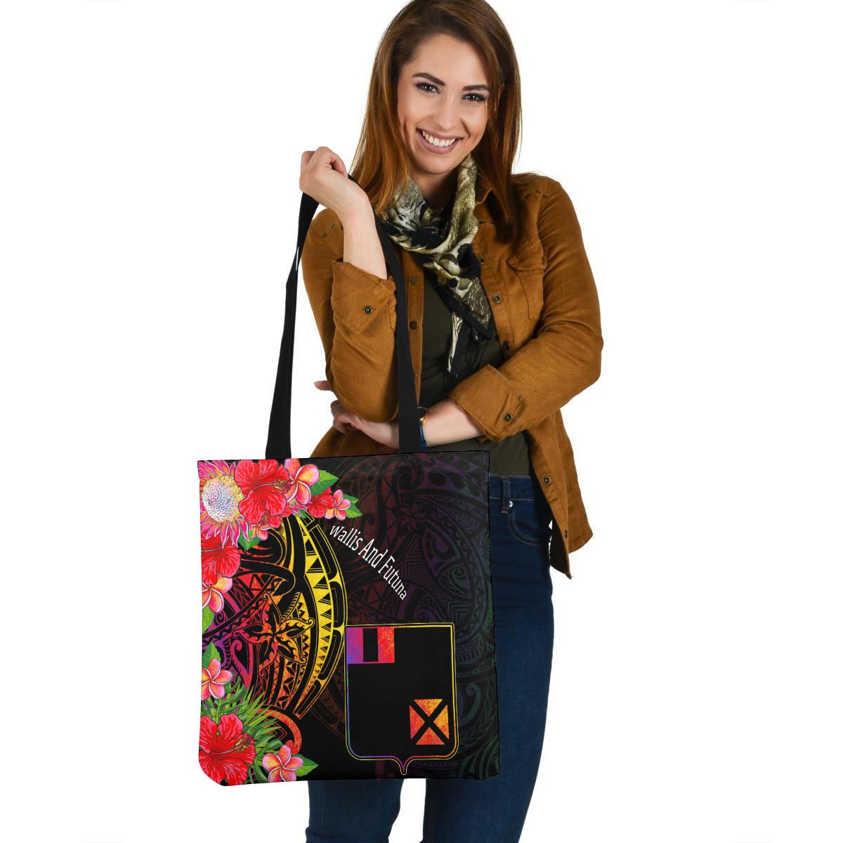 Wallis and Futuna Tote Bag - Tropical Hippie Style Tote Bag One Size Black - Polynesian Pride