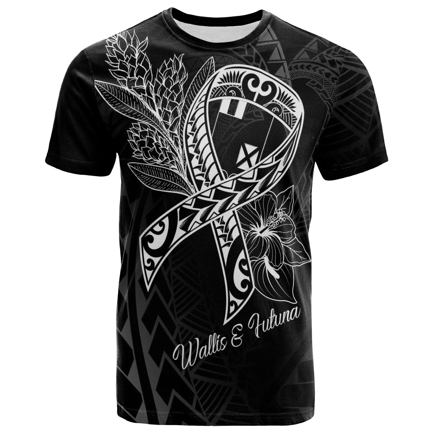 Wallis & Futuna T Shirt Ribbon Polynesian Style Unisex Black - Polynesian Pride