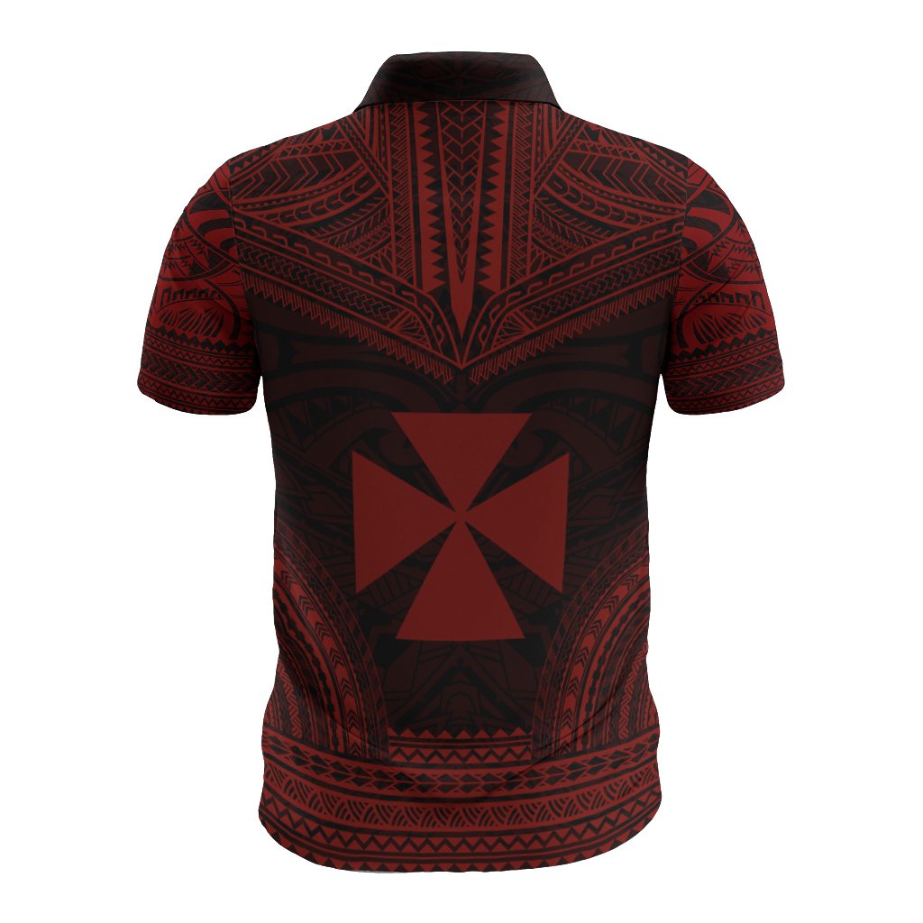 Wallis and Futuna Polo Shirt Wallis and Futuna Coat Of Arms Polynesian Chief Tattoo Red Version - Polynesian Pride
