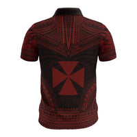 Wallis and Futuna Polo Shirt Wallis and Futuna Coat Of Arms Polynesian Chief Tattoo Red Version - Polynesian Pride