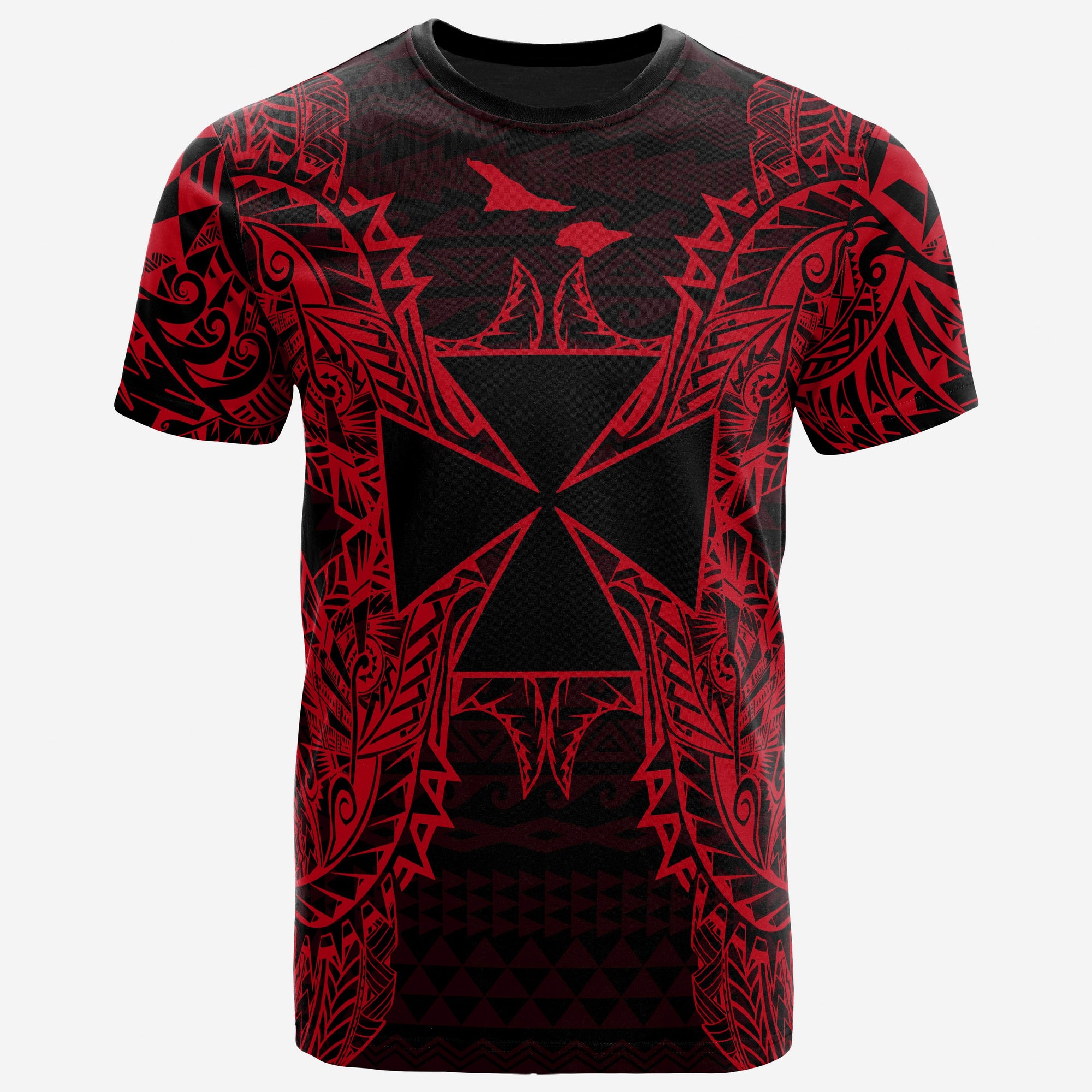 Wallis and Futuna T Shirt Wallis et Futuna Coat of Arms Map Polynesian Tattoo Red Unisex Gold - Polynesian Pride