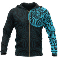New Zealand Maori Zip Hoodie, Maori Warrior Tattoo Full Zip Hoodie Blue Unisex Black - Polynesian Pride
