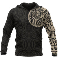 New Zealand Maori Hoodie, Maori Warrior Tattoo Pullover Hoodie Tan Pullover Hoodie Black - Polynesian Pride