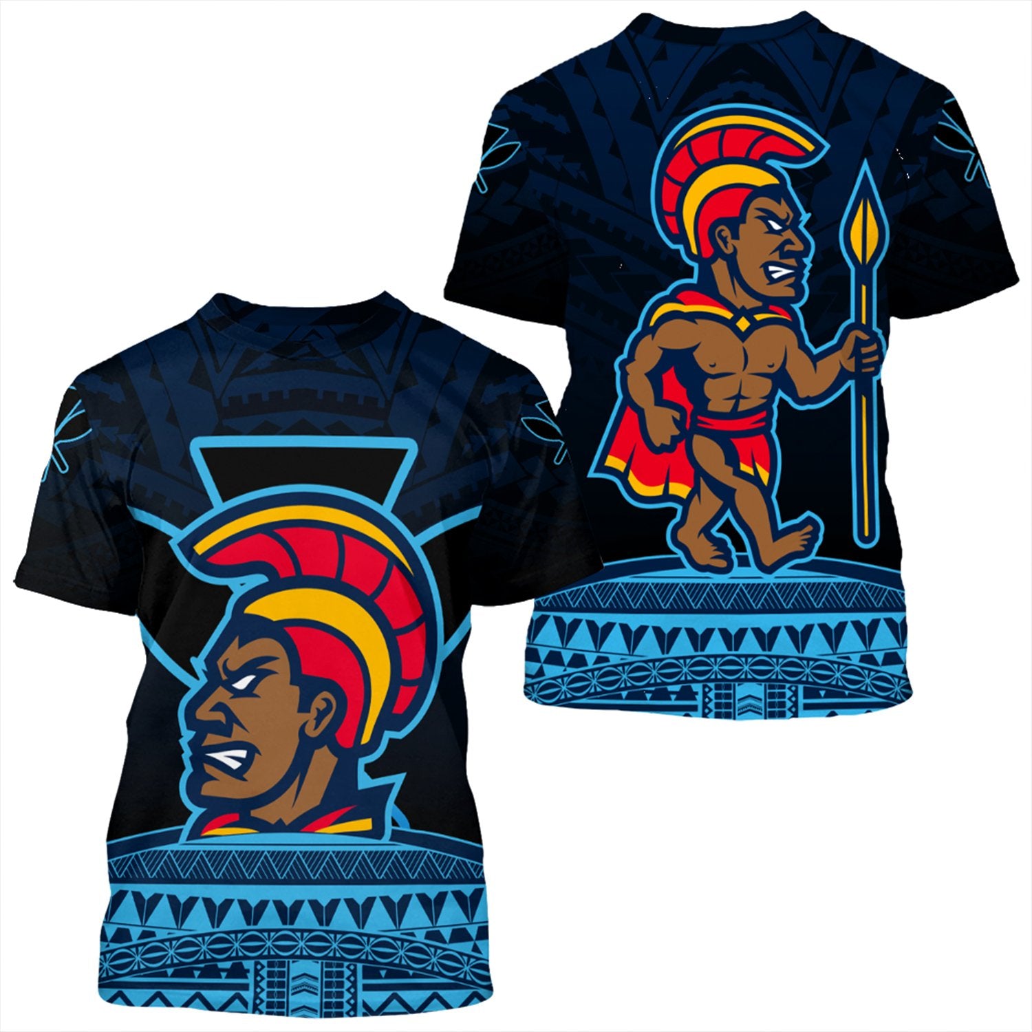 Hawaiian Polynesian Kanaka Warrior T Shirt Strong Style Unisex Blue - Polynesian Pride