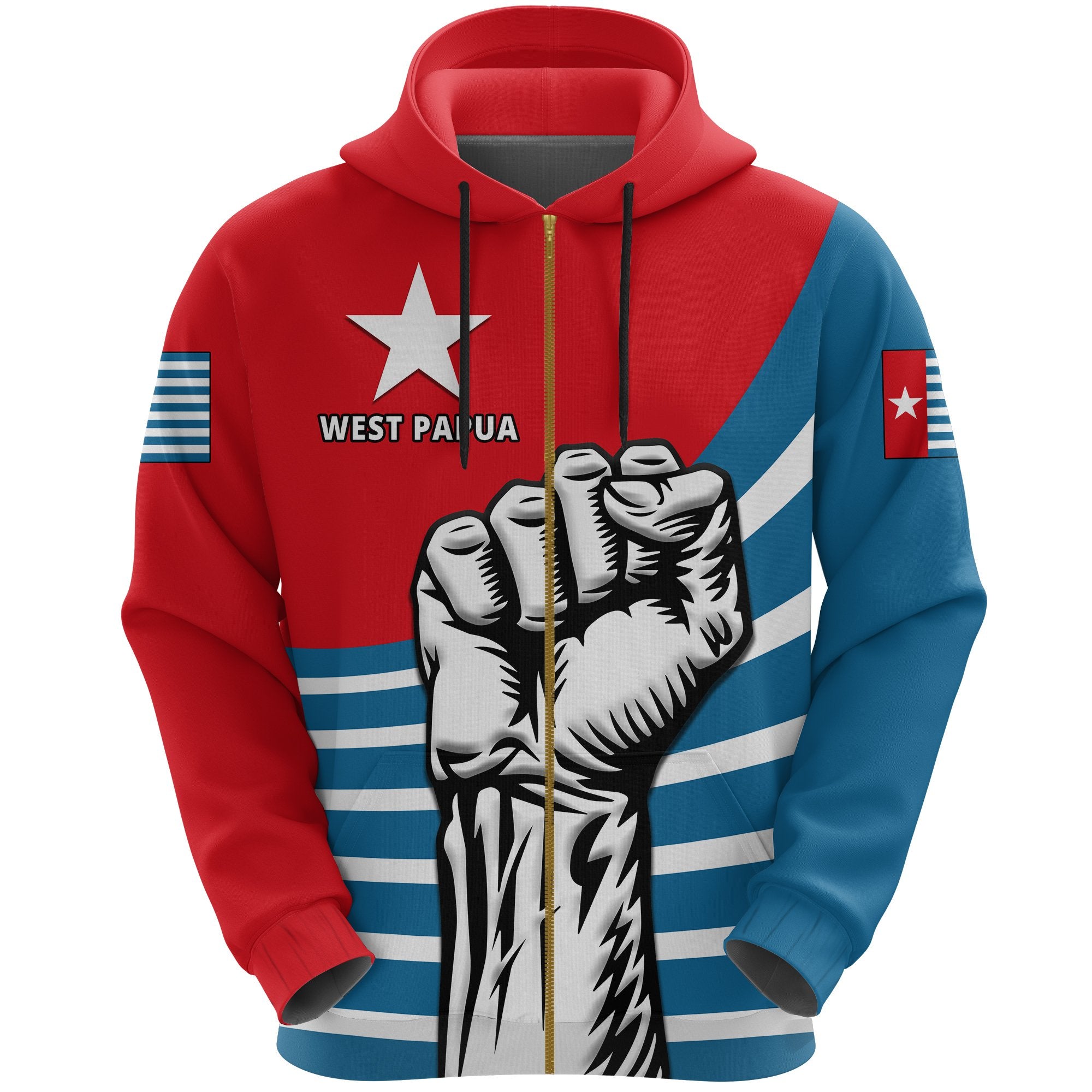 Free West Papua Zip up Hoodie Unisex Blue - Polynesian Pride