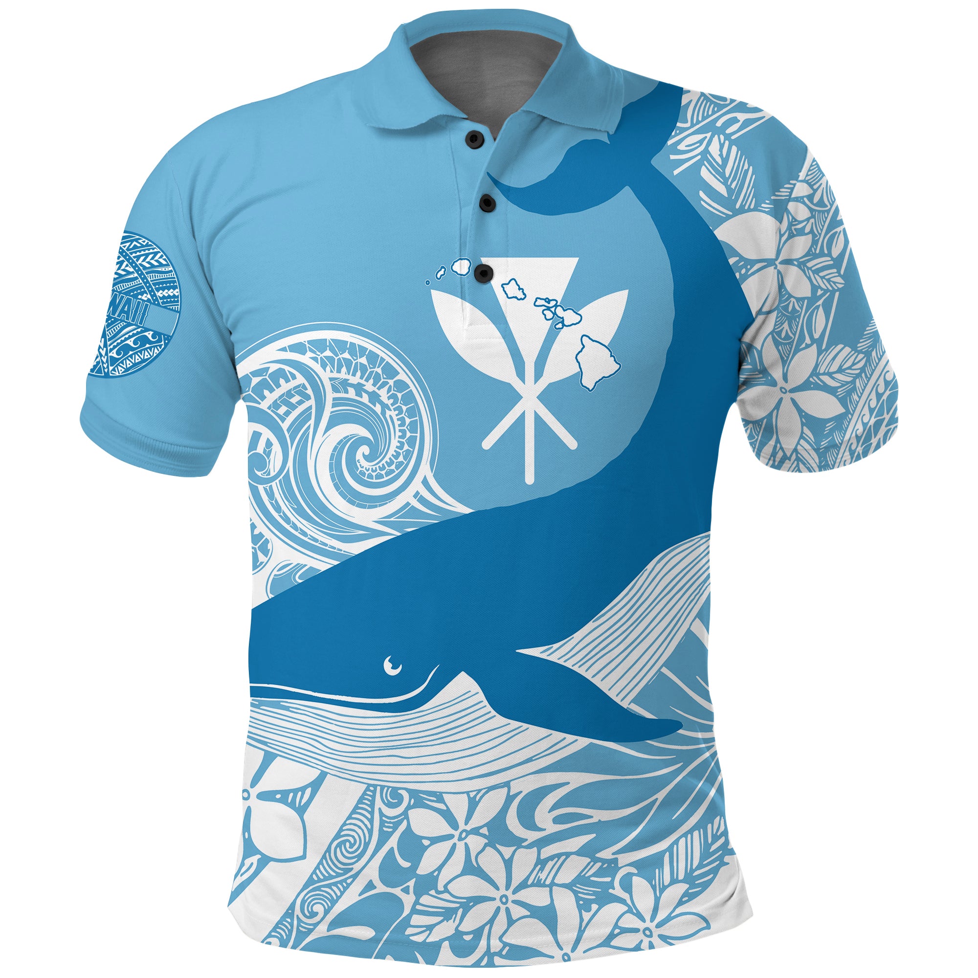 Custom Hawaii Kohol Humpback Whale Polo Shirt Cerulean LT7 Unisex Cerulean - Polynesian Pride