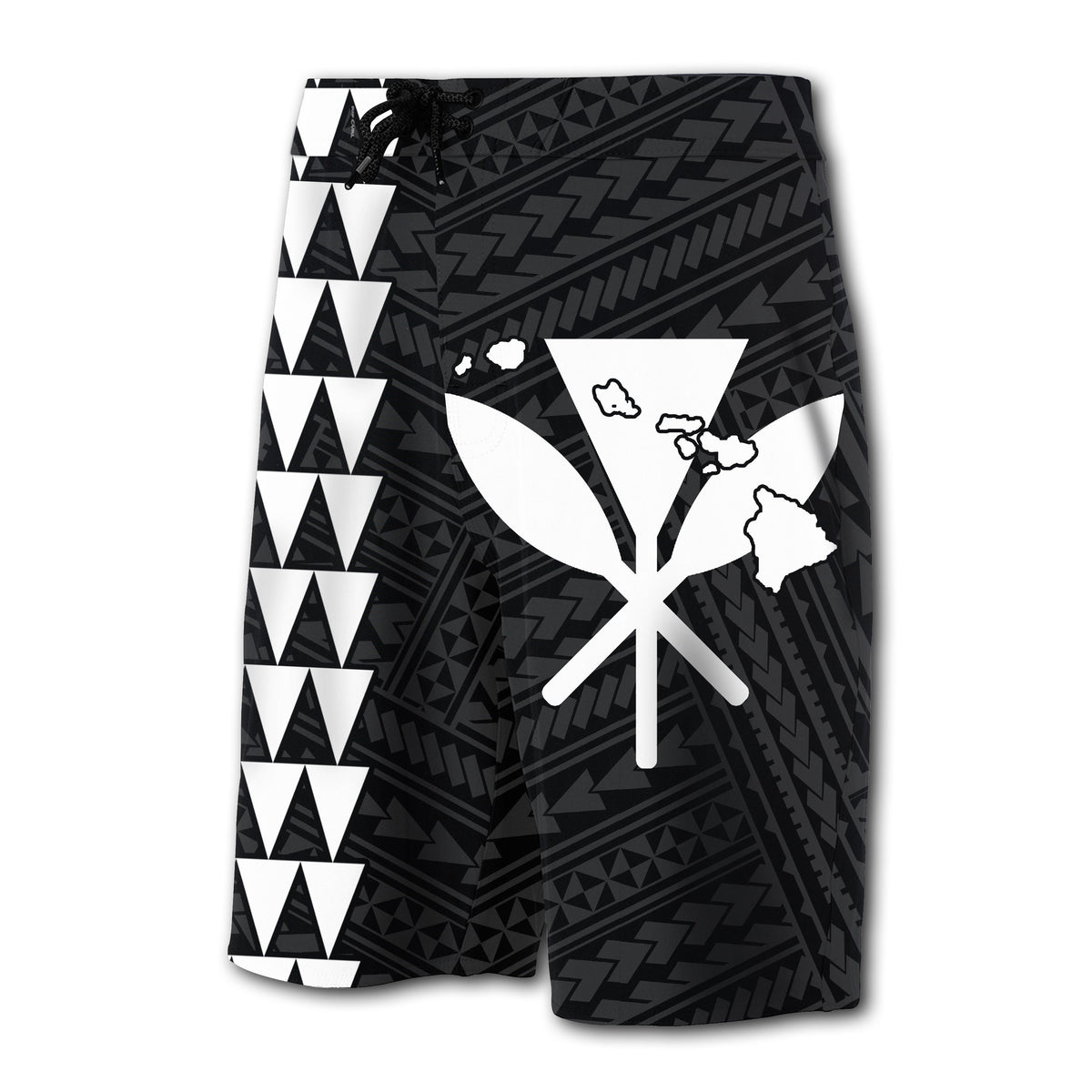 Hawaii Kakau Polynesian Kanaka Map Board Shorts - White - Polynesian Pride
