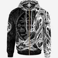 Guam Zip up Hoodie Guam Seal With Shark Unisex Black - Polynesian Pride
