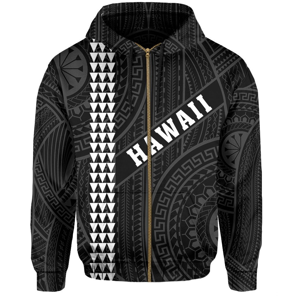 Polynesian Kakau Turtle Ohana Map of Hawaii Zip Hoodie White - Polynesian Pride