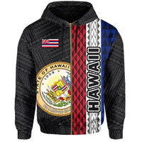 Polynesian Kakau Hawaii Flag Seal of Hawaii Zip Hoodie Yellow - Polynesian Pride