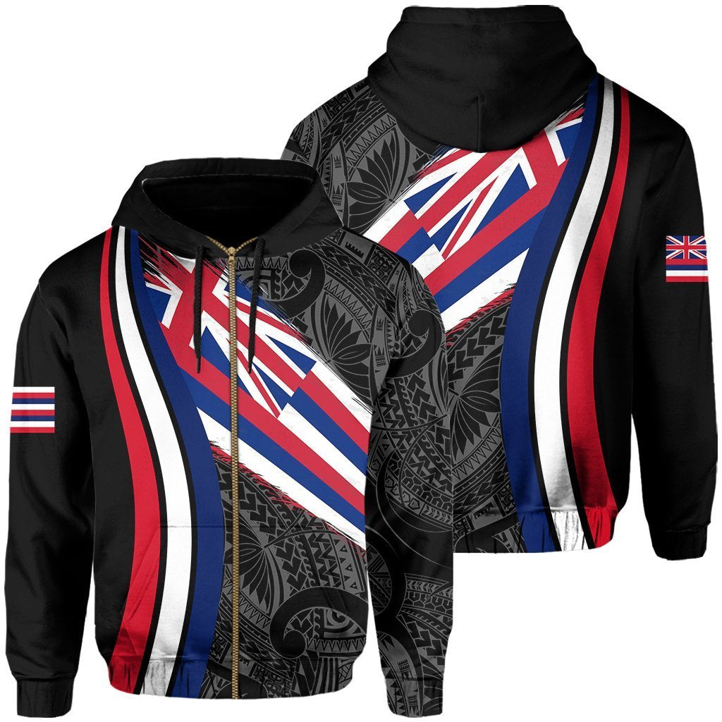 Hawaii Flag Polynesian Hoodie Zip White Ten Style Unisex White - Polynesian Pride