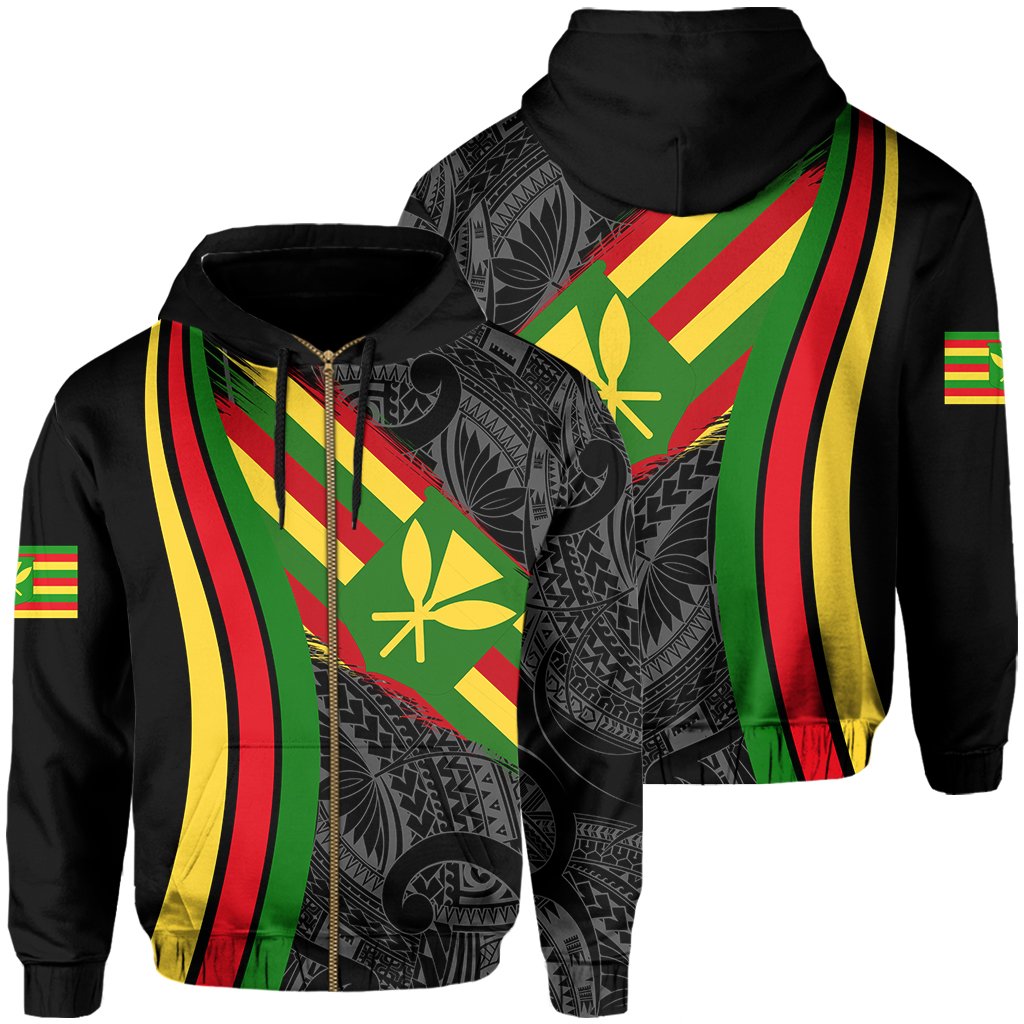Hawaii Polynesian Kanaka Flag Hoodie Zip White Ten Style Unisex Beige - Polynesian Pride