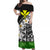 Hawaii Off Shoulder Dress - Banana Leaf With Plumeria Flowers White - LT12 Long Dress White - Polynesian Pride