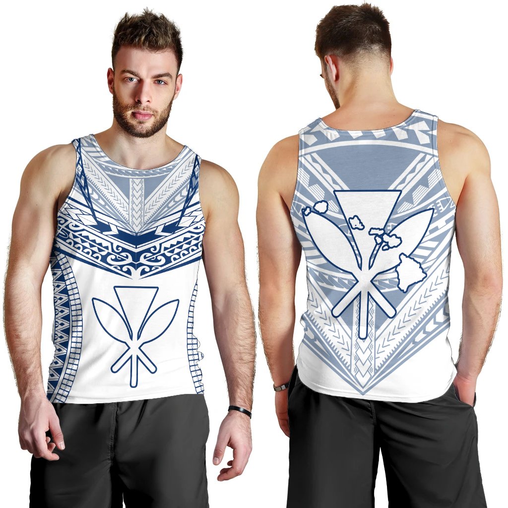 Hawaiian Kanaka Map Football Jersey Men's Tank Top - White - Roger Style - AH White - Polynesian Pride