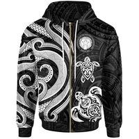 Northern Mariana Zip up Hoodie White Tentacle Turtle Unisex White - Polynesian Pride