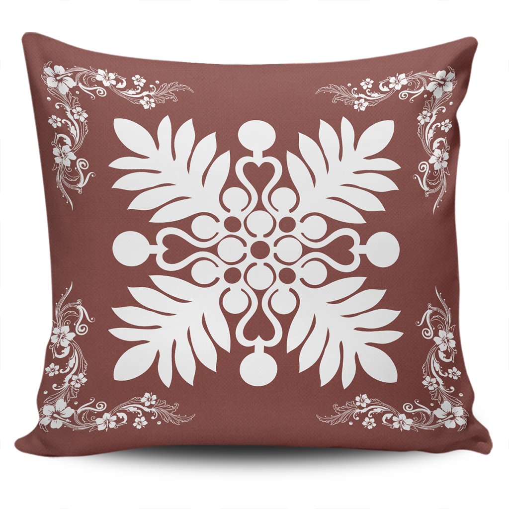 Hawaiian Quilt Maui Plant And Hibiscus Pattern Pillow Covers - White Coral - AH One Size White - Polynesian Pride