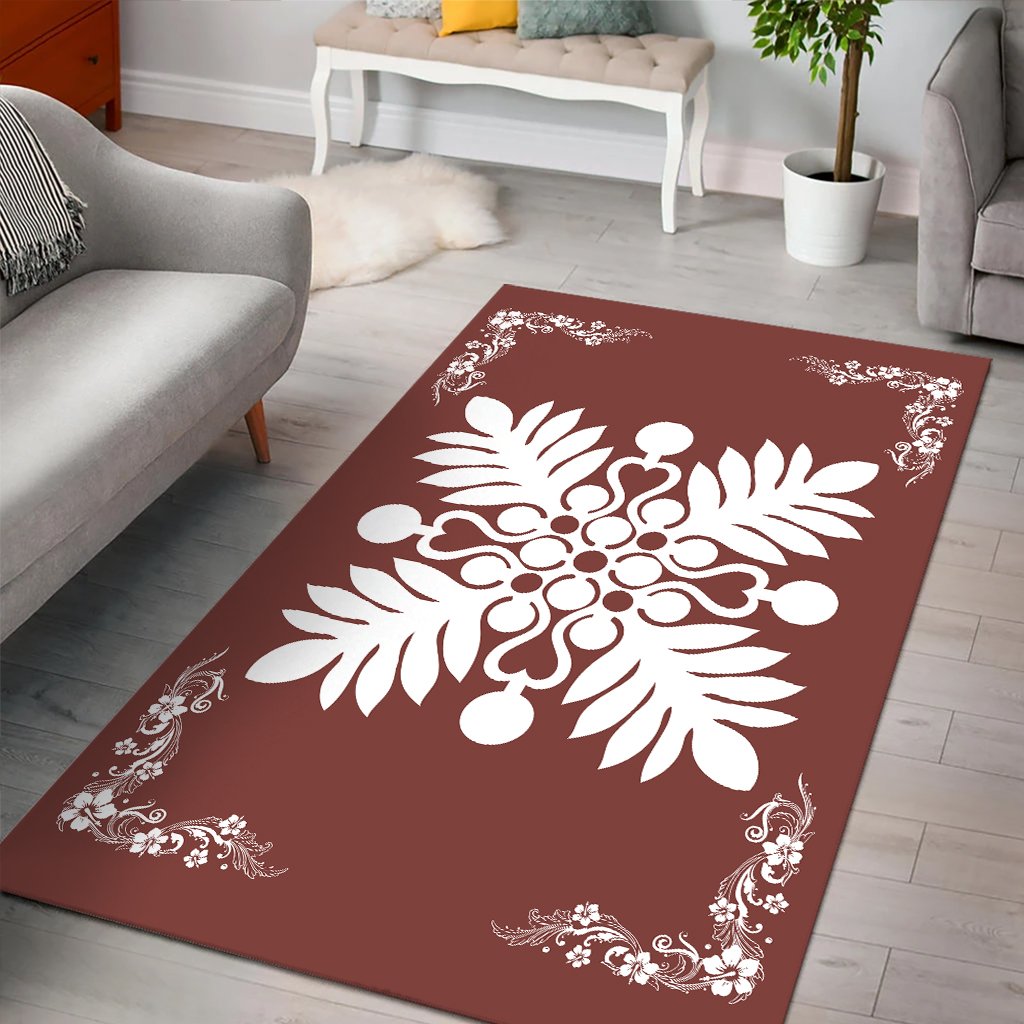 Hawaiian Quilt Maui Plant And Hibiscus Pattern Area Rug - White Coral - AH - Polynesian Pride