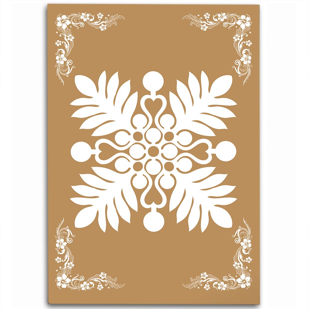 Hawaiian Quilt Maui Plant And Hibiscus Pattern Area Rug - White Gold - AH White - Polynesian Pride