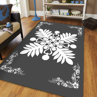 Hawaiian Quilt Maui Plant And Hibiscus Pattern Area Rug - White Gray - AH - Polynesian Pride