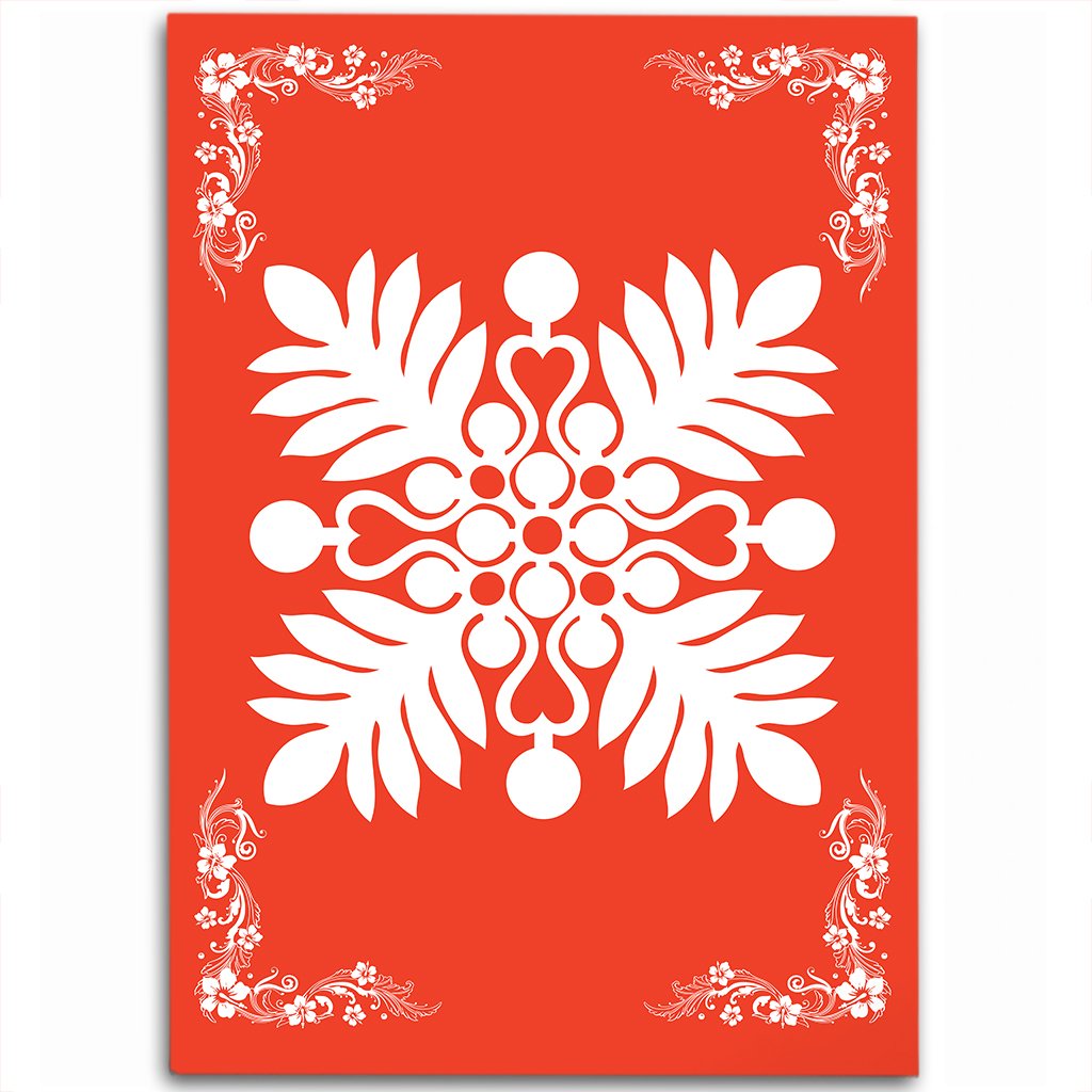 Hawaiian Quilt Maui Plant And Hibiscus Pattern Area Rug - White Orange - AH White - Polynesian Pride