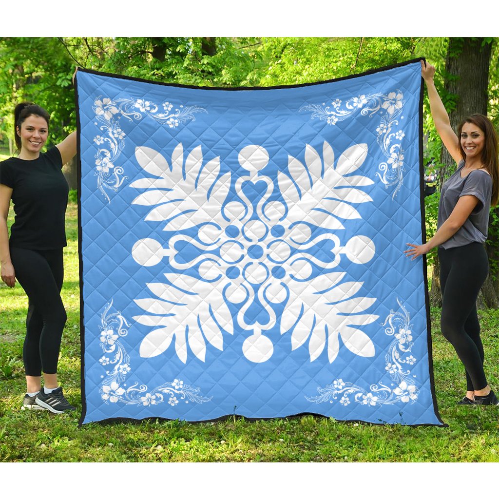 Hawaiian Quilt Maui Plant And Hibiscus Premium Quilt - White Pastel - AH White - Polynesian Pride