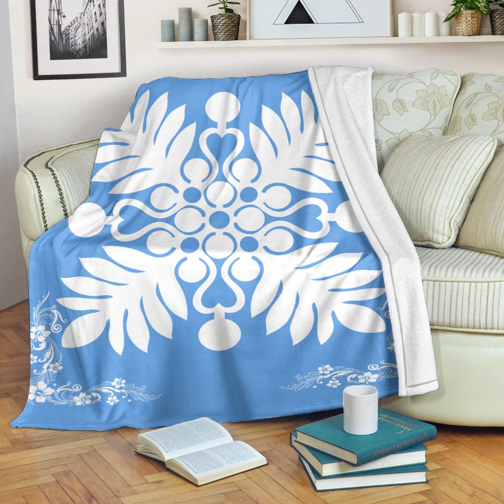 Hawaiian Quilt Maui Plant And Hibiscus Premium Blanket - White Pastel - AH White - Polynesian Pride